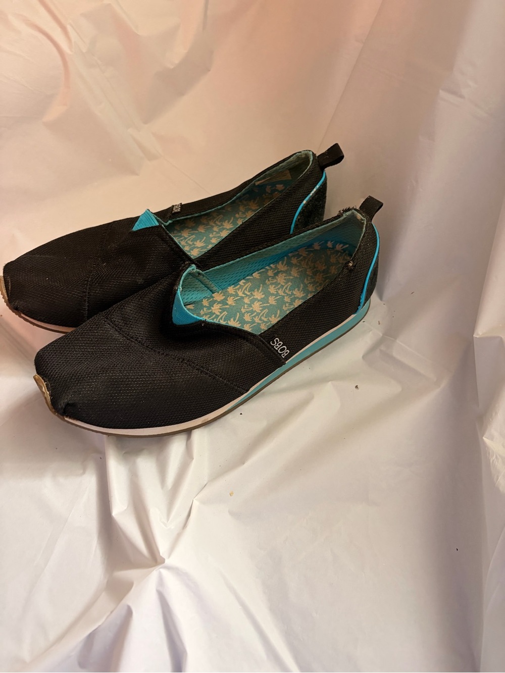 BOBS from Skechers Black Slip-On Shoes with Teal Accents